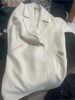 Zara Classic Women's Cream Double-Breasted Wool Coat